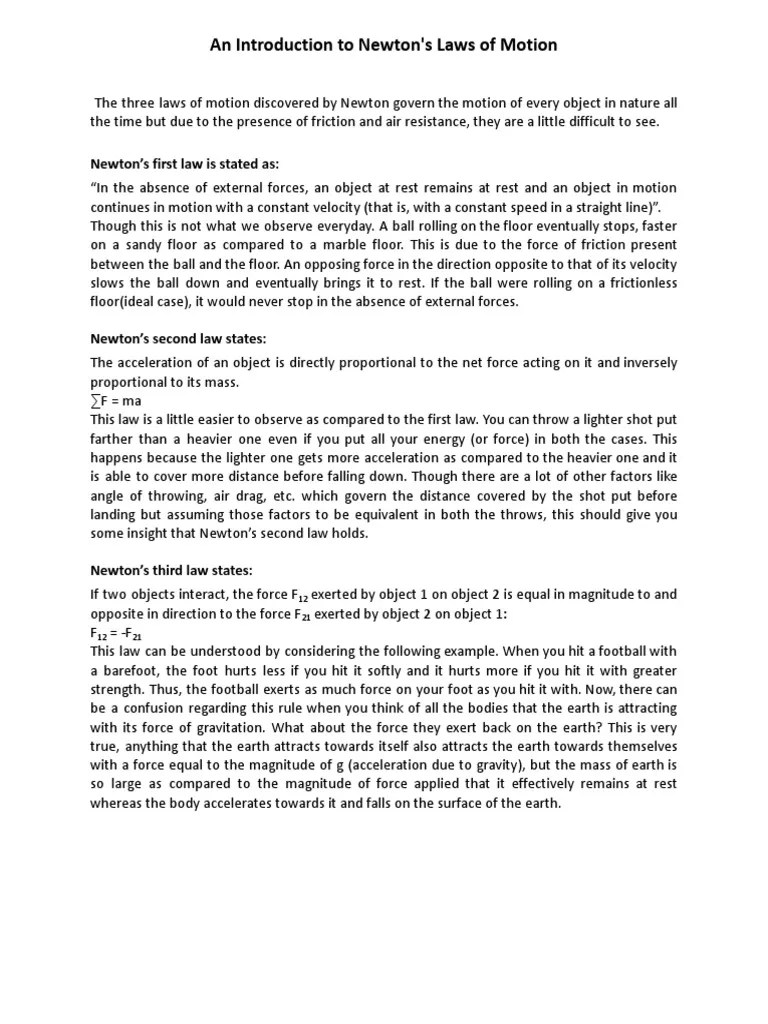 Newton's Laws Of Motion - Example Problems With Solution | PDF | Force ...