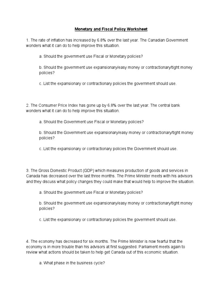 5.3-5.4 - Monetary And Fiscal Policy Worksheet | PDF | Monetary Policy ...