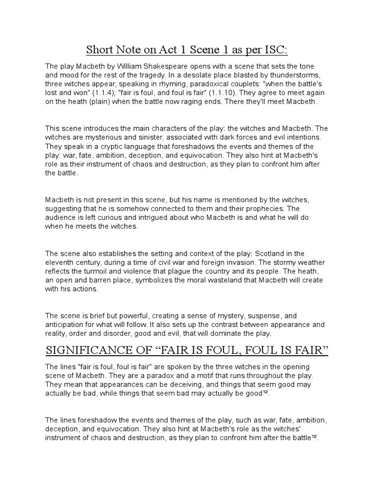 Act 1 Scene 1 Macbeth Notes | PDF | Macbeth