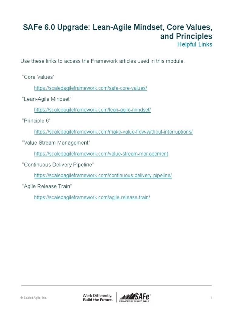 Lean-Agile Mindset, Core Values, And Principles Links | PDF