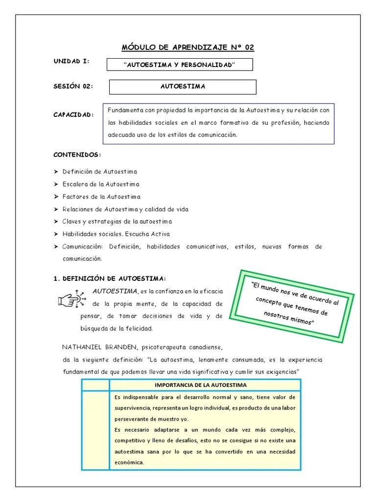 Módulo 2 - Autoestima | PDF | Autoestima | Comunicación