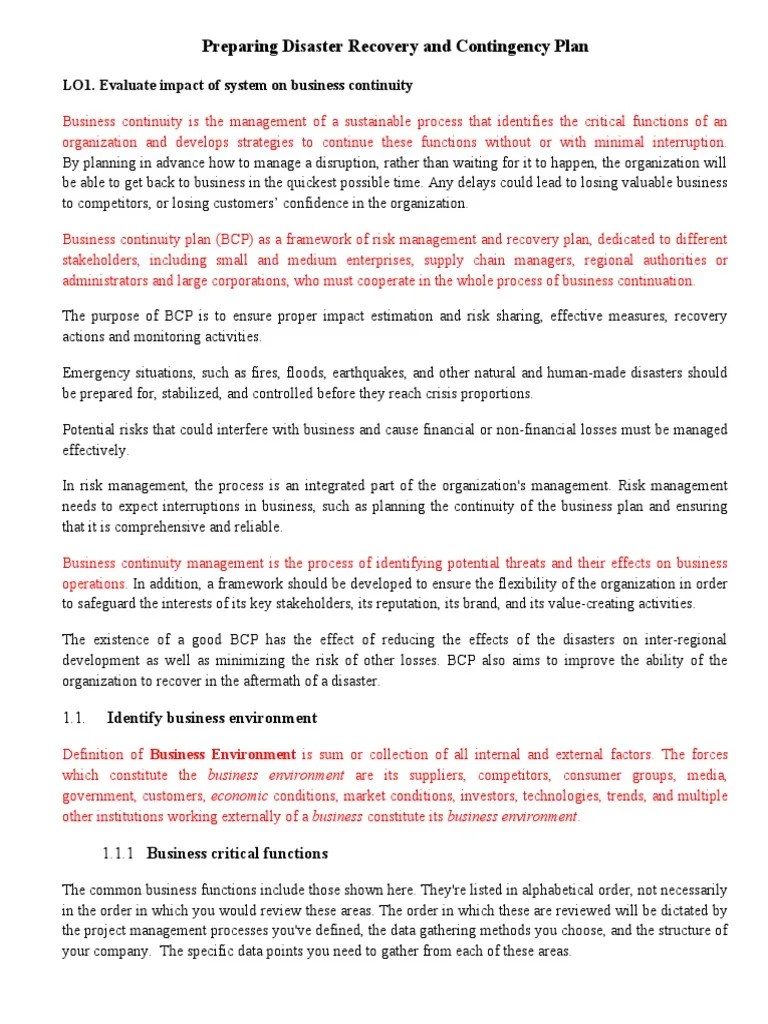 Preparing Disaster Recovery And Contingency Plan | PDF