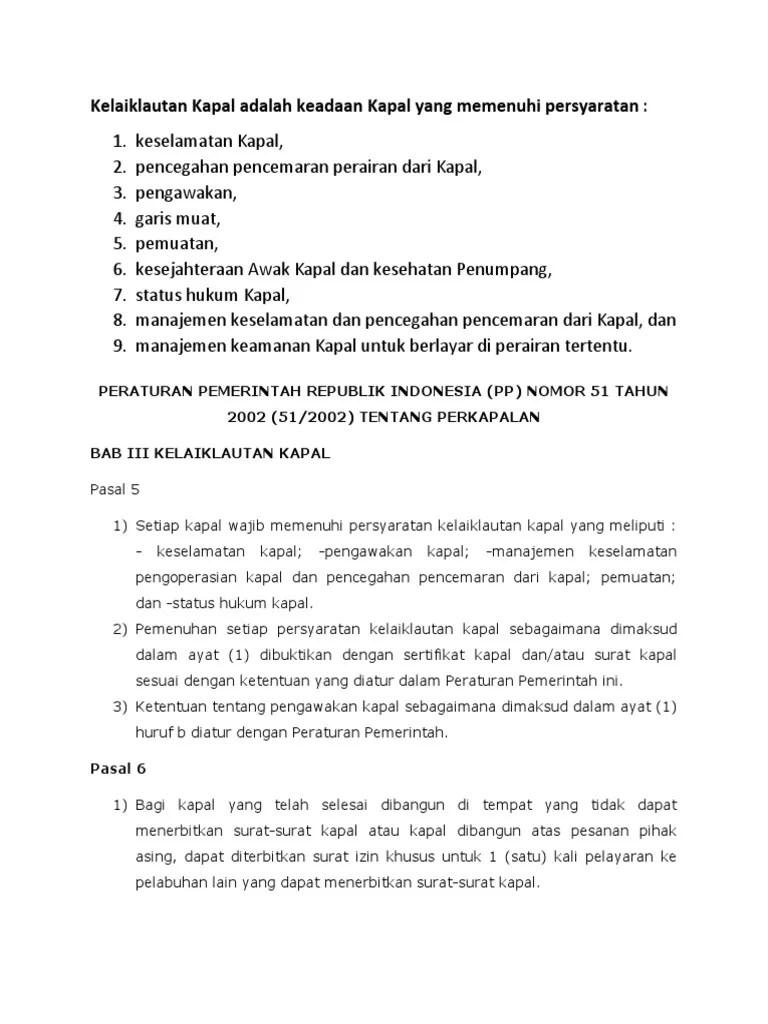 Kelaiklautan Kapal Adalah Keadaan Kapal Yang Memenuhi Persyaratan | PDF