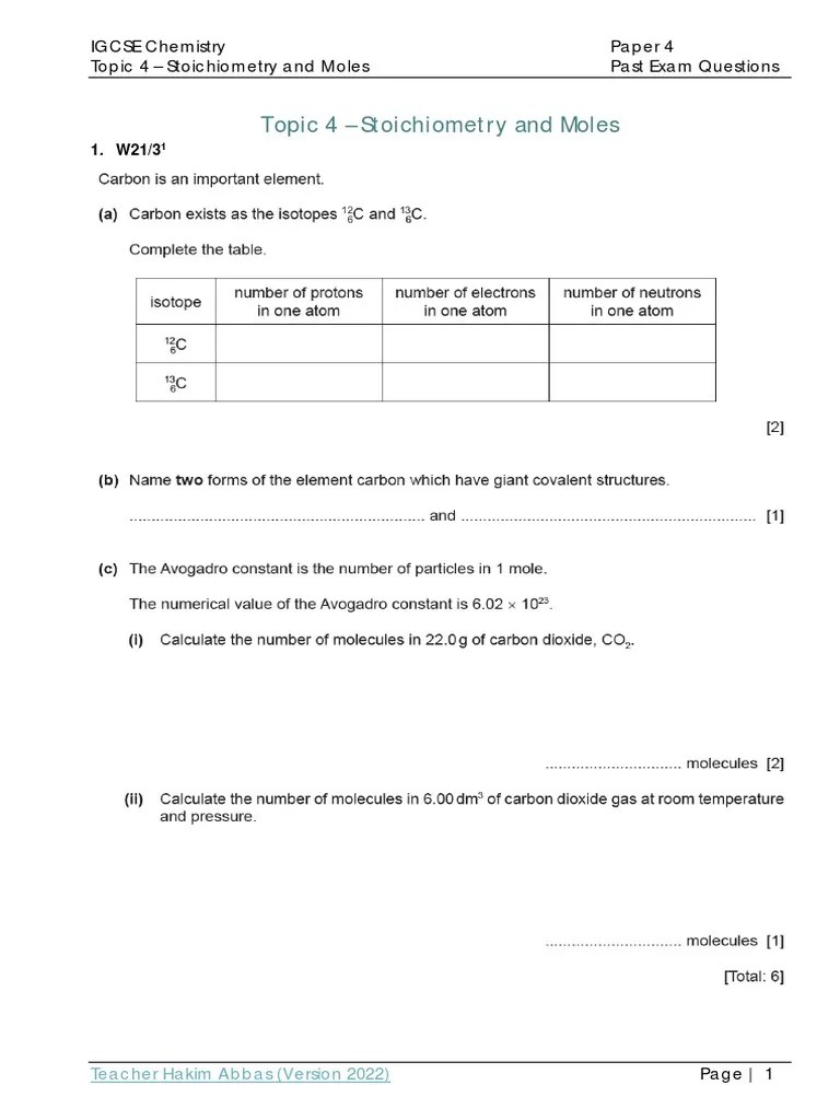 Topic 4 - Stoichiometry And Moles-P4 | PDF | Unit Processes | Vocational Education