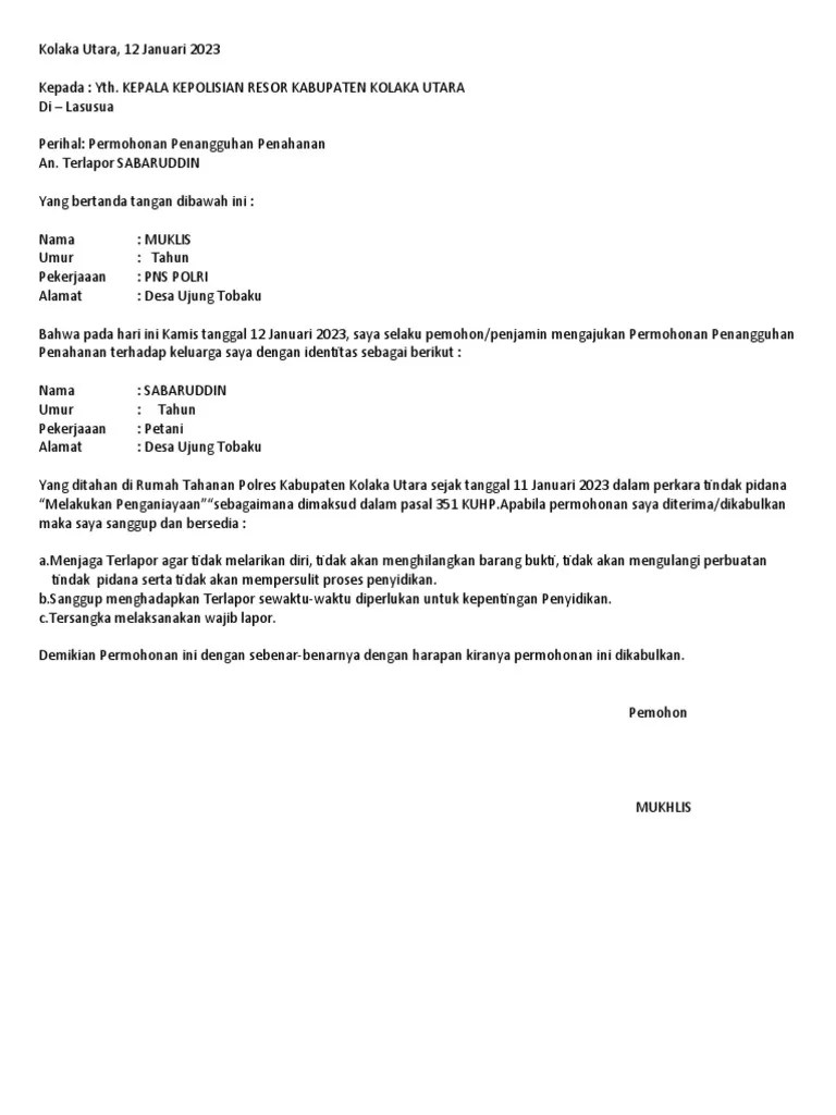 Surat Penangguhan Penahanan | PDF