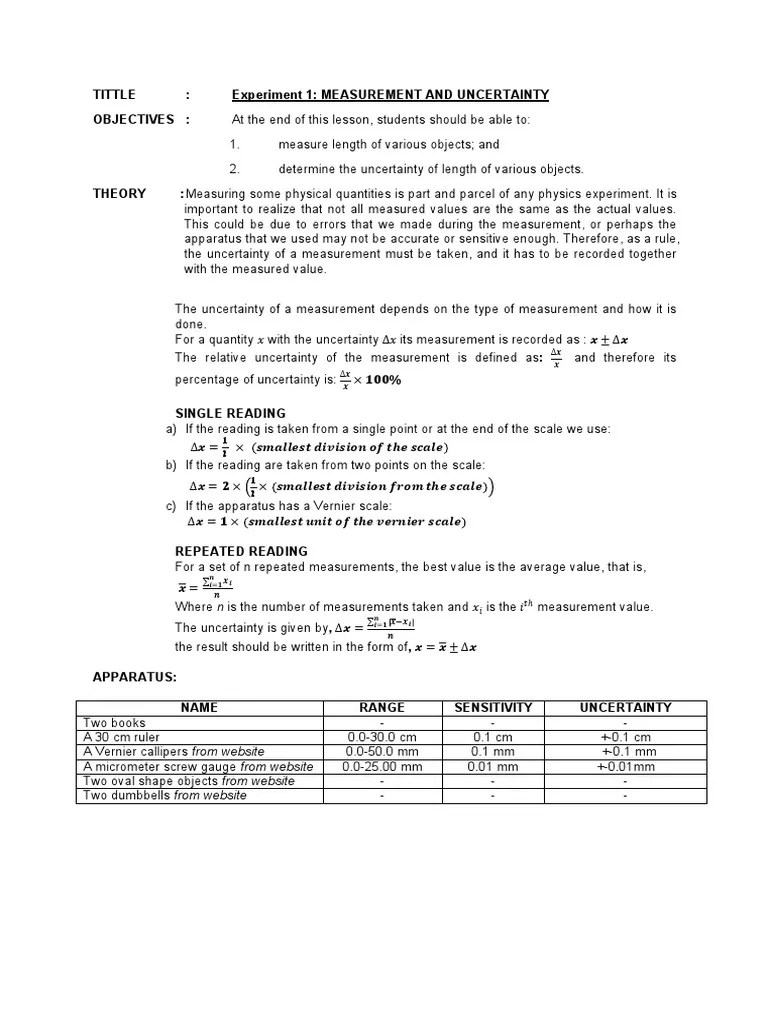Report Experiment 1 | Download Free PDF | Measurement | Uncertainty