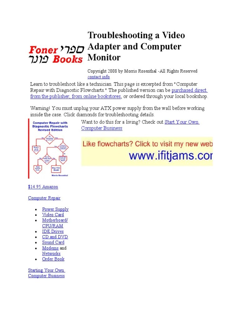 Troubleshooting A Video Adapter And Computer Monitor | PDF | Computer ...