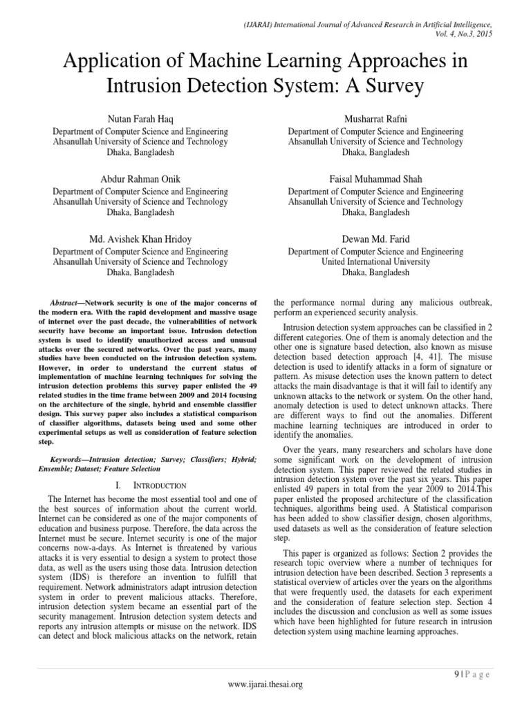 Paper 2-Application Of Machine Learning Approaches In Intrusion Detection System | PDF | Machine ...