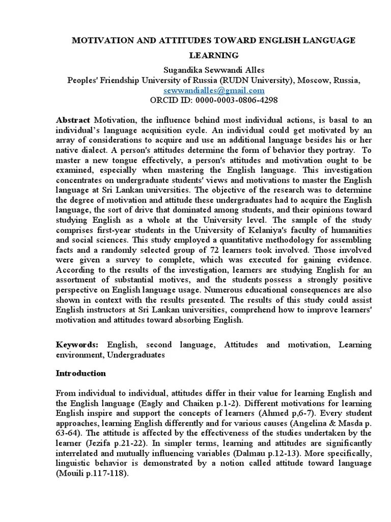 Motivation And Attitudes Toward English Language Learning | PDF ...