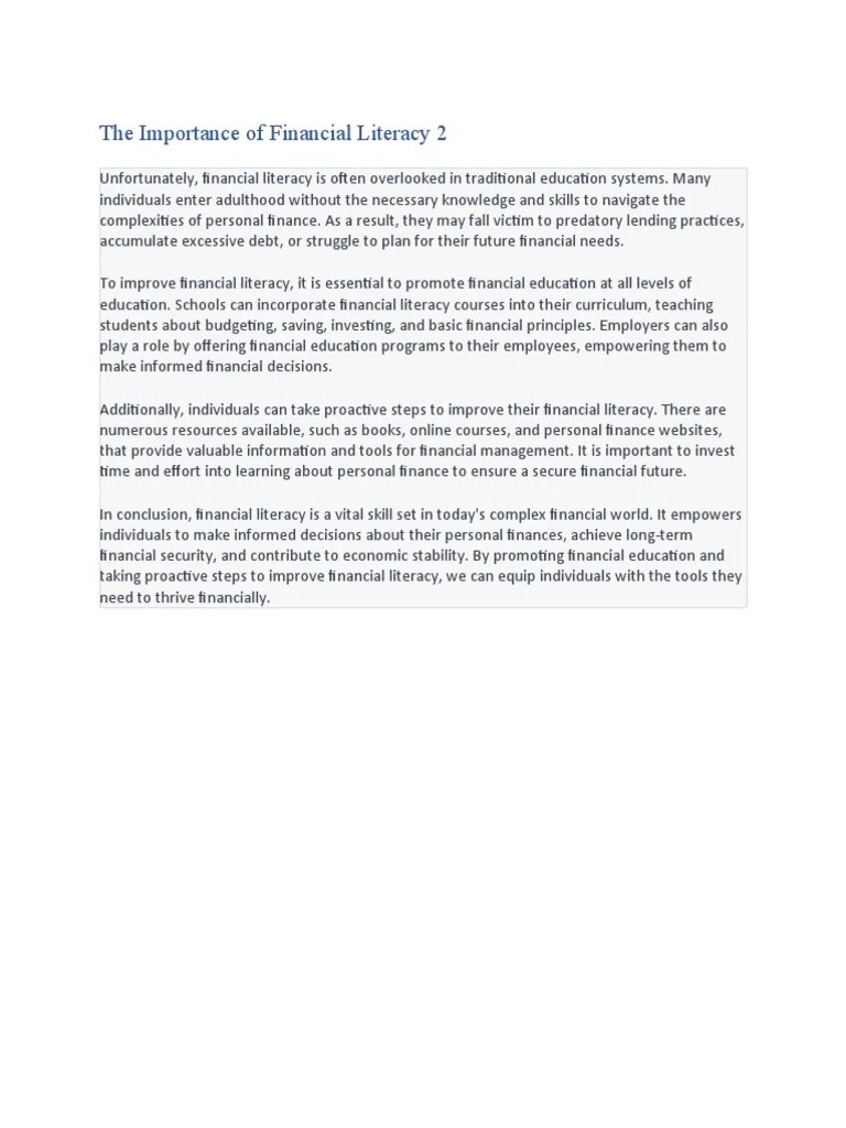 Financial Literacy 2 | PDF