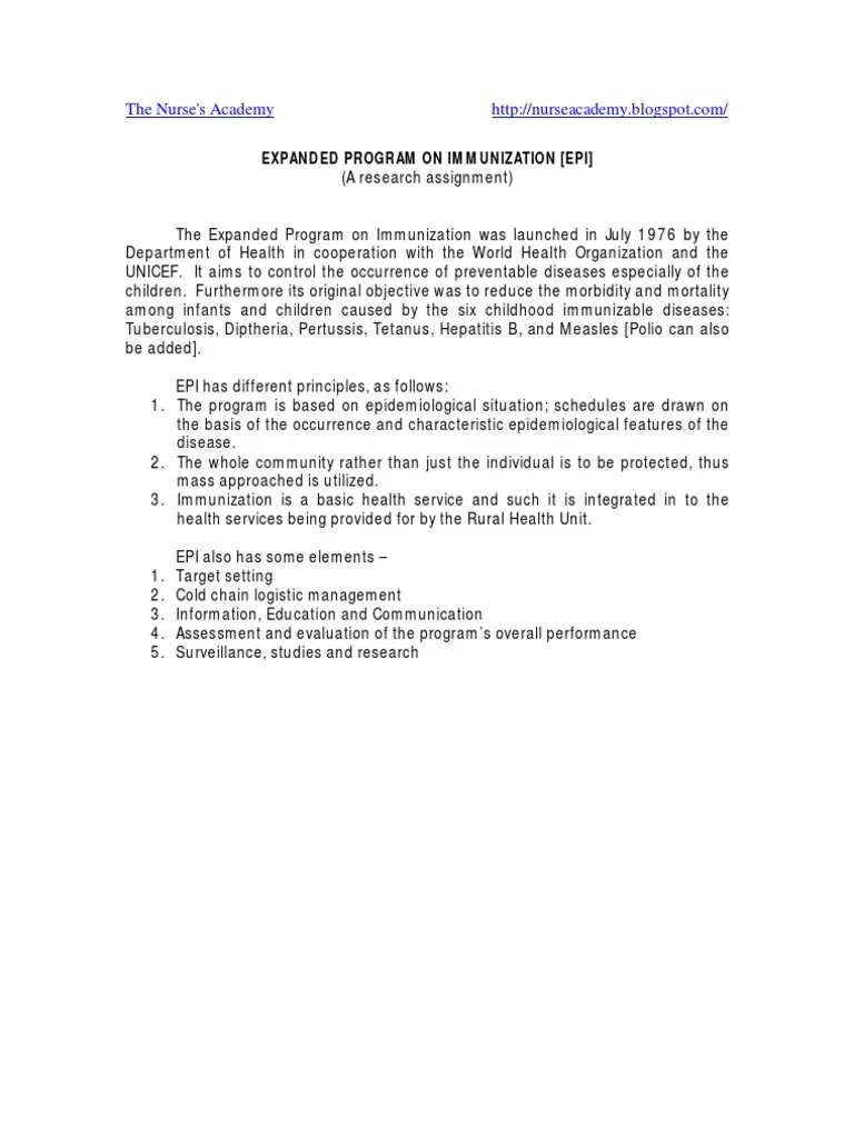 Expanded Program On Immunization  PDF  Medical Humanities  Vaccination.