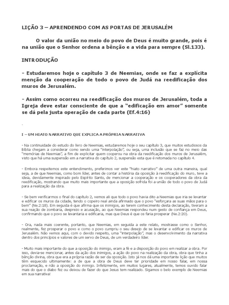 Lição 3 - Aprendendo Com As Portas De Jerusalém | PDF | Jesus | Deus