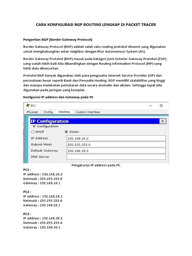 Cara Konfigurasi BGP Routing Lengkap Di Packet Tracer | PDF