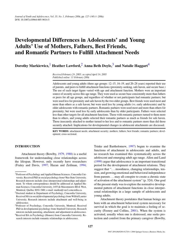 Developmental Differences In A | PDF | Attachment Theory | Adolescence