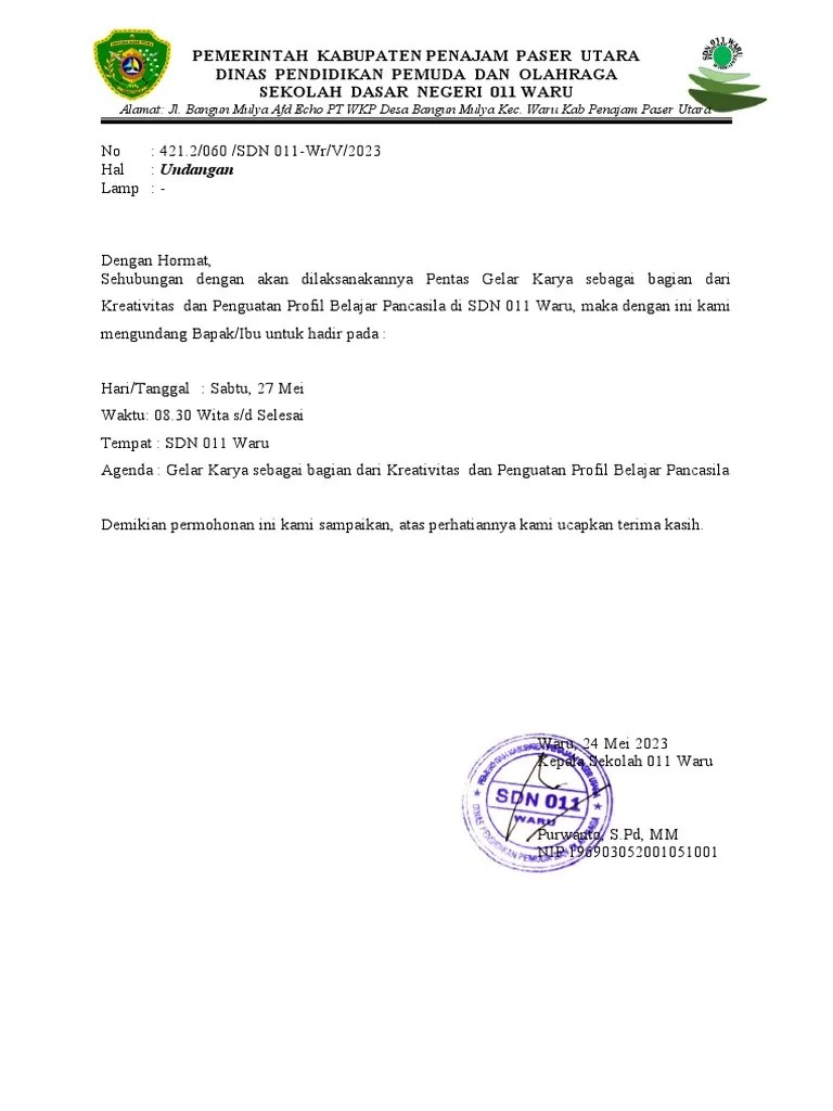 Surat Pemberitahuan Jam Pulang Sekolah | PDF