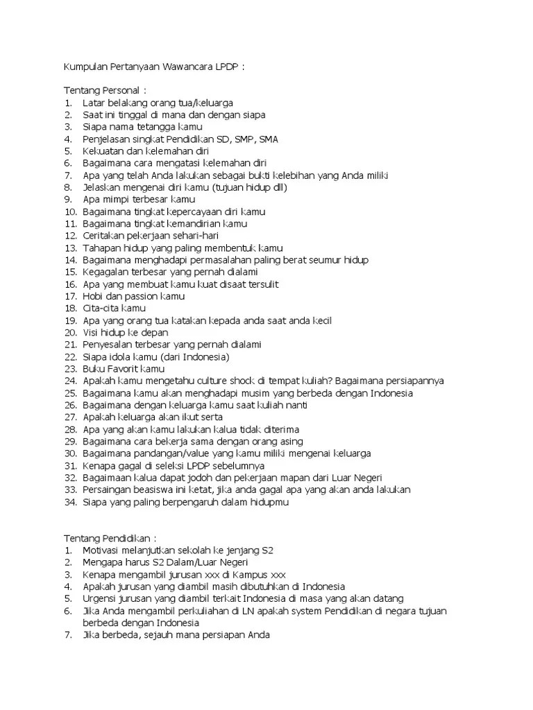 Kumpulan Pertanyaan Wawancara LPDP | PDF