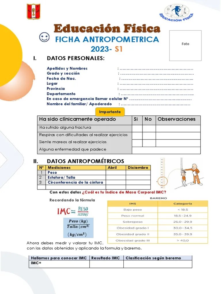 Ficha Antropométrica 2023 | PDF | Índice De Masa Corporal | Medicina