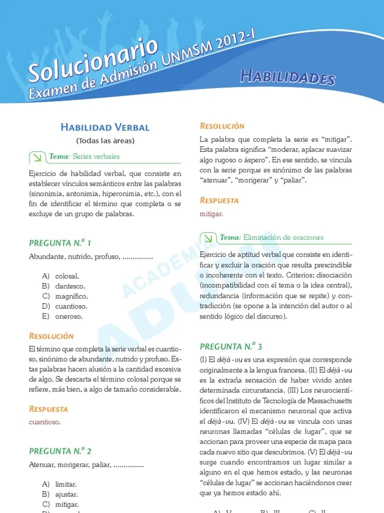 Examen De Admision Unmsm 2012-I Solucionario - Ciencias De La Salud ...