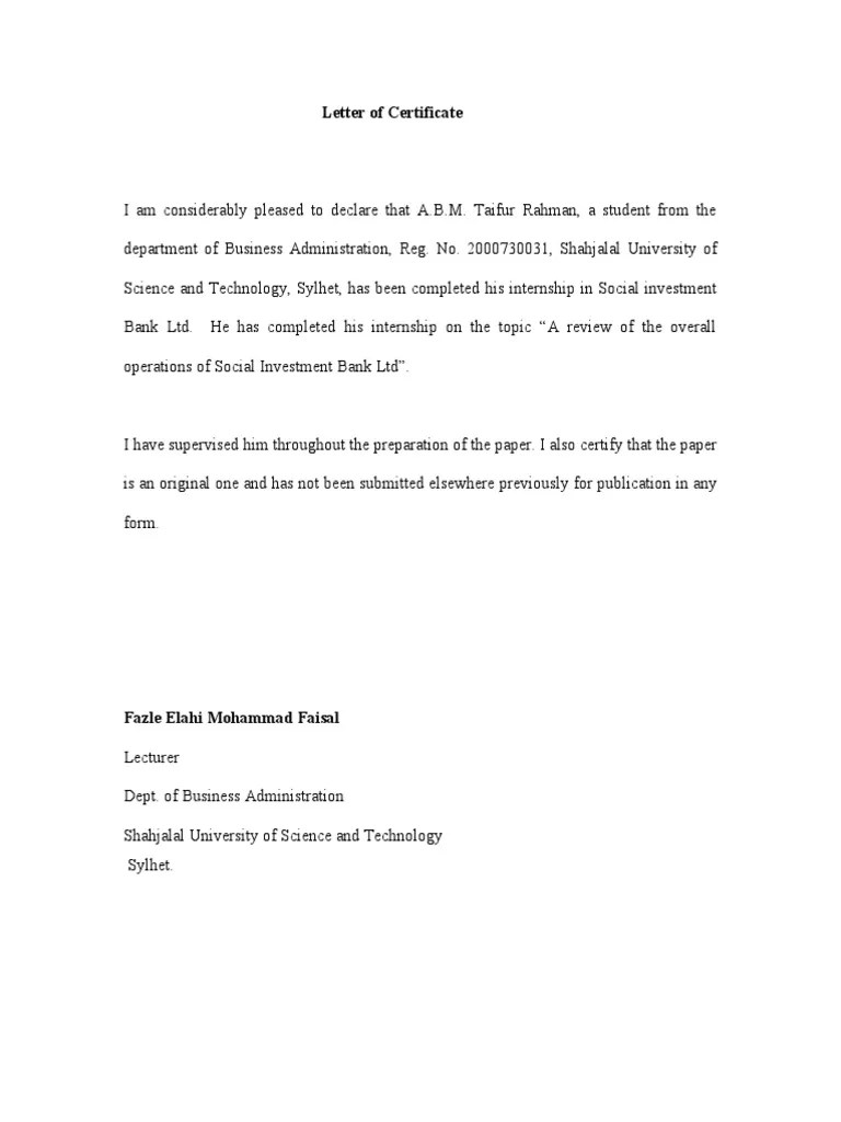 Letter Of Certificate | PDF