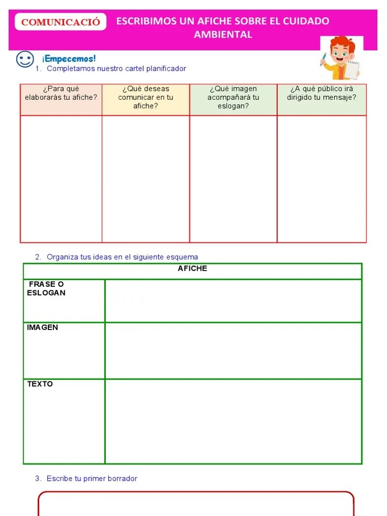 D3 A2 Ficha Com. Escribimos Un Afiche Sobre El Cuidado Ambiental | PDF
