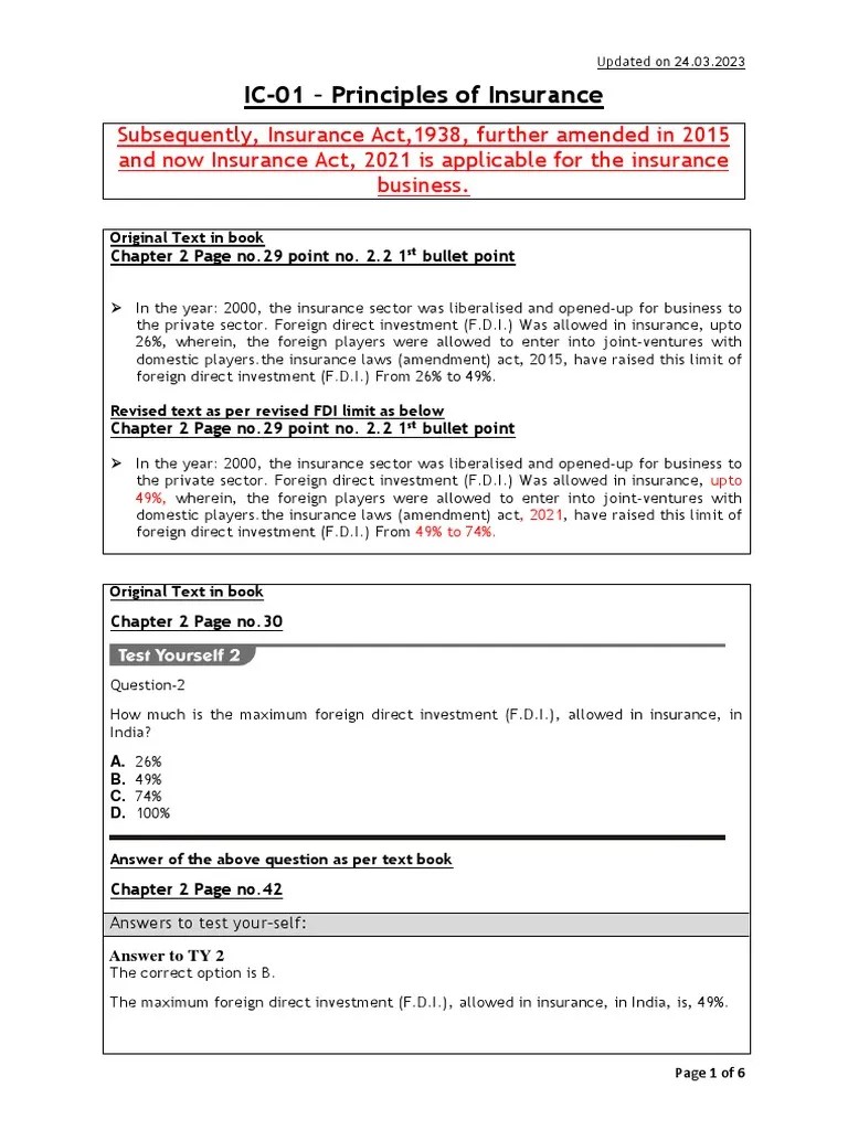 IC 01 Principles Of Insurance 1.0 24032023 | PDF