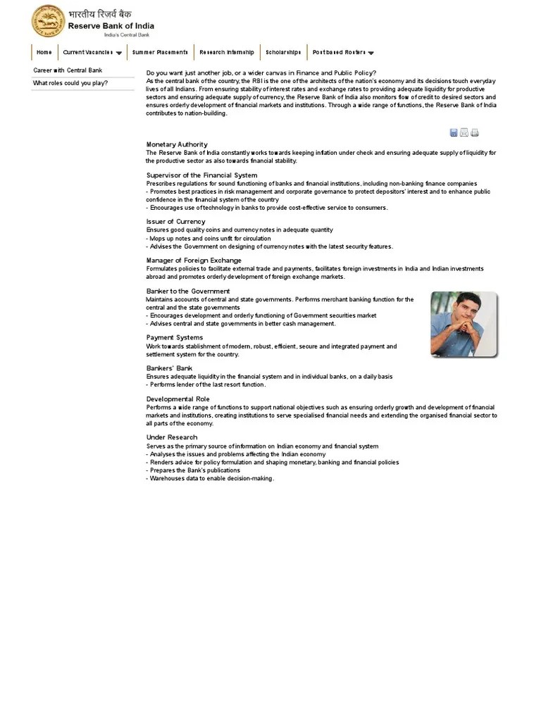 Roles You Could Play At The RBI | PDF | Reserve Bank Of India | Banks