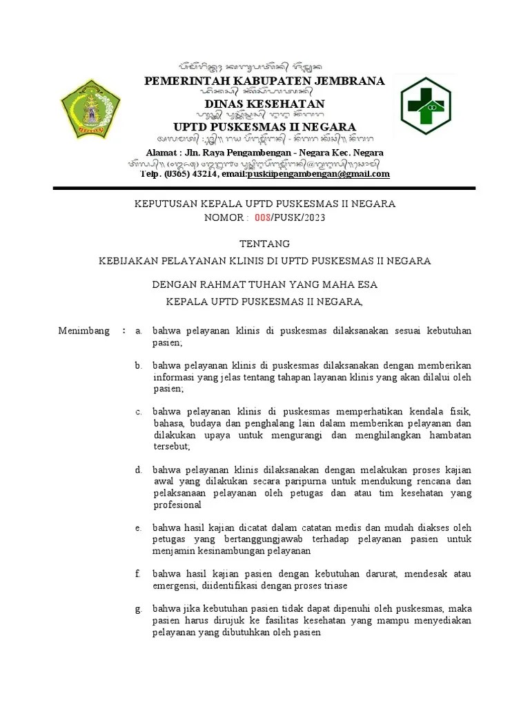 SK Jenis - Jenis Pelayanan Puskesmas 2023 | PDF