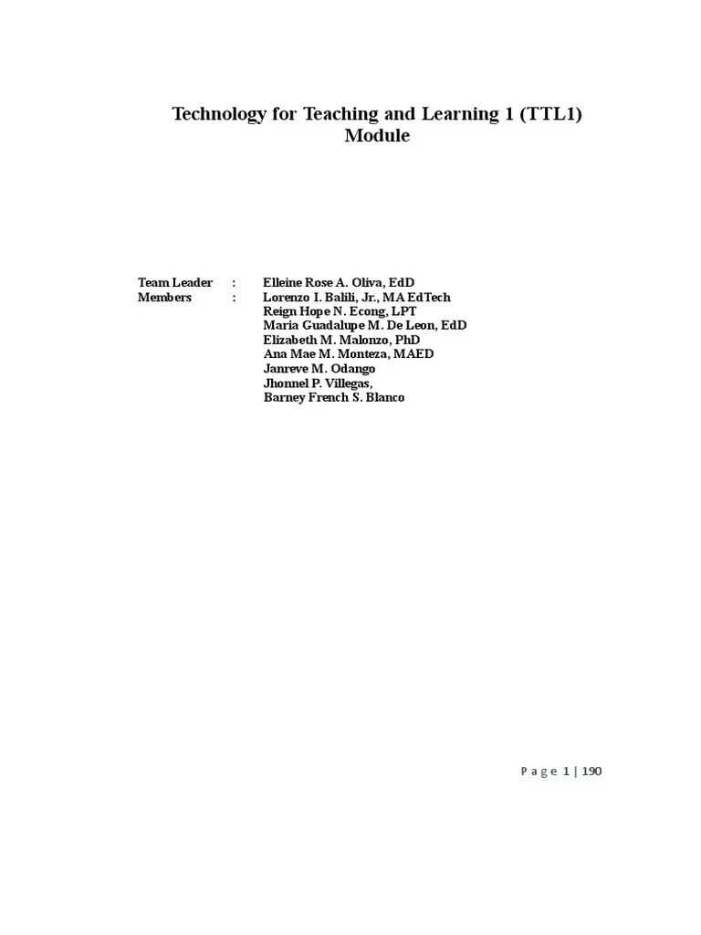 Complete Module Technology For Teaching And Learning 1 Ttl1 Compress ...