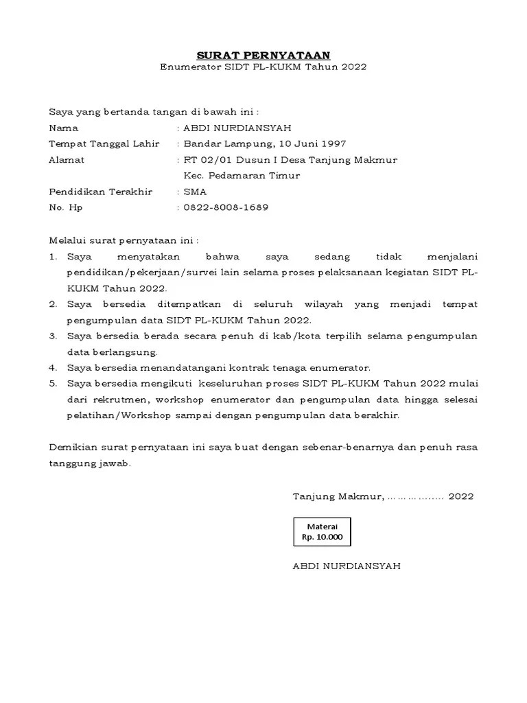 Form-Surat-Pernyataan ENUMERATOR | PDF