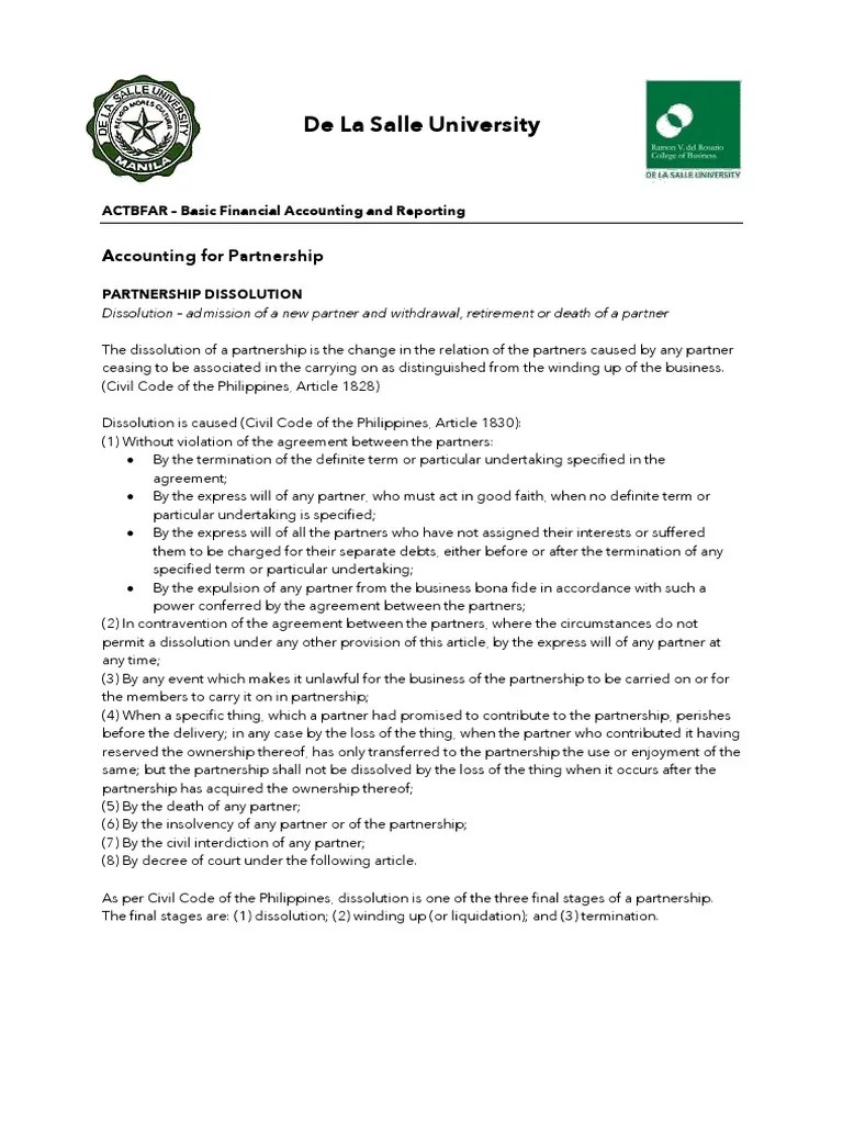 4 - Lecture Notes - Partnership Dissolution | PDF | Partnership | Equity (Finance)