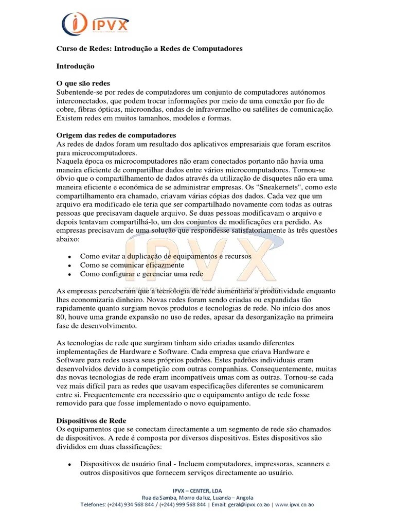 Curso De Redes De Computador Ipvx - Cópia | PDF | Rede De Computadores ...