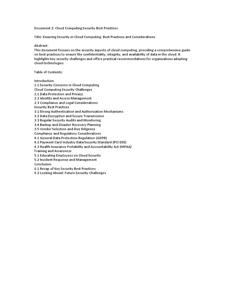 Cloud Computing Security Best Practices | PDF