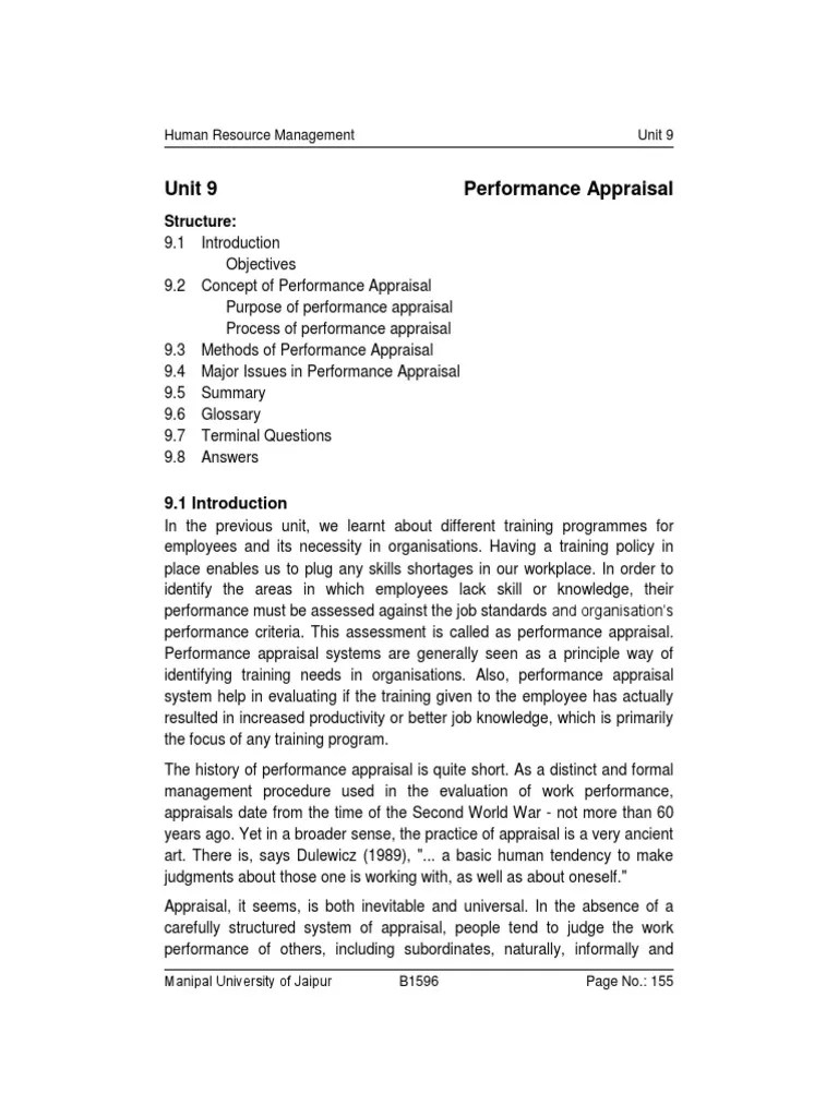 Unit 09 Performance Appraisal | PDF | Performance Appraisal | Human Resource Management
