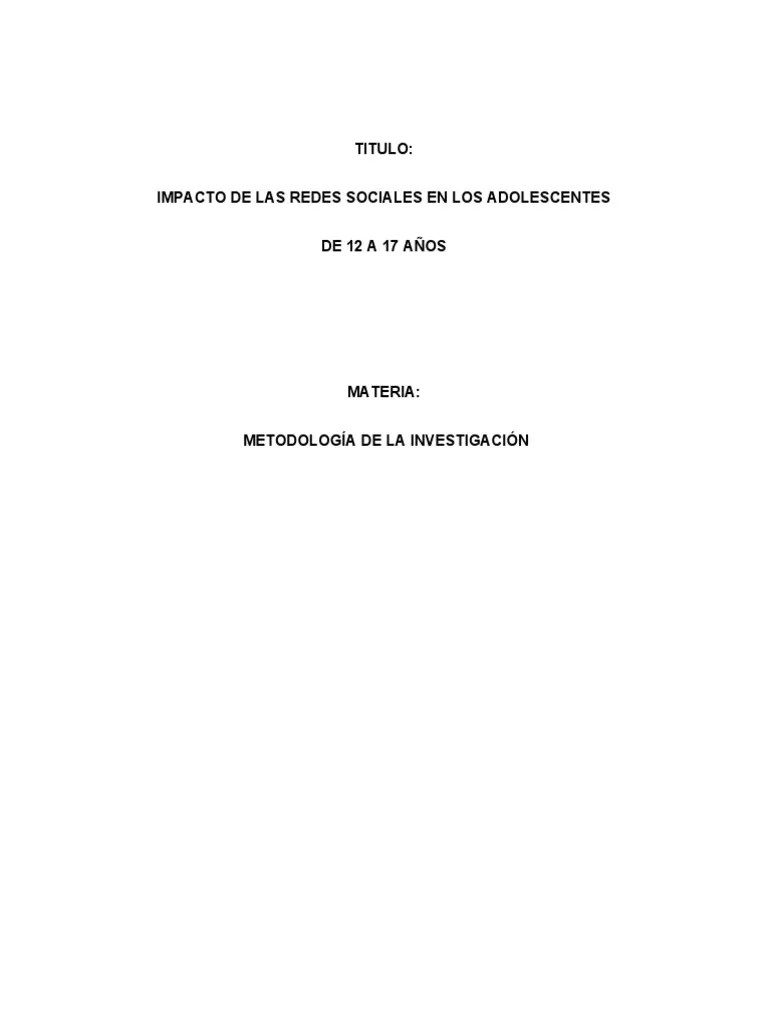 Impacto De Las Redes Sociales En Adolecentes | PDF | Adolescencia ...