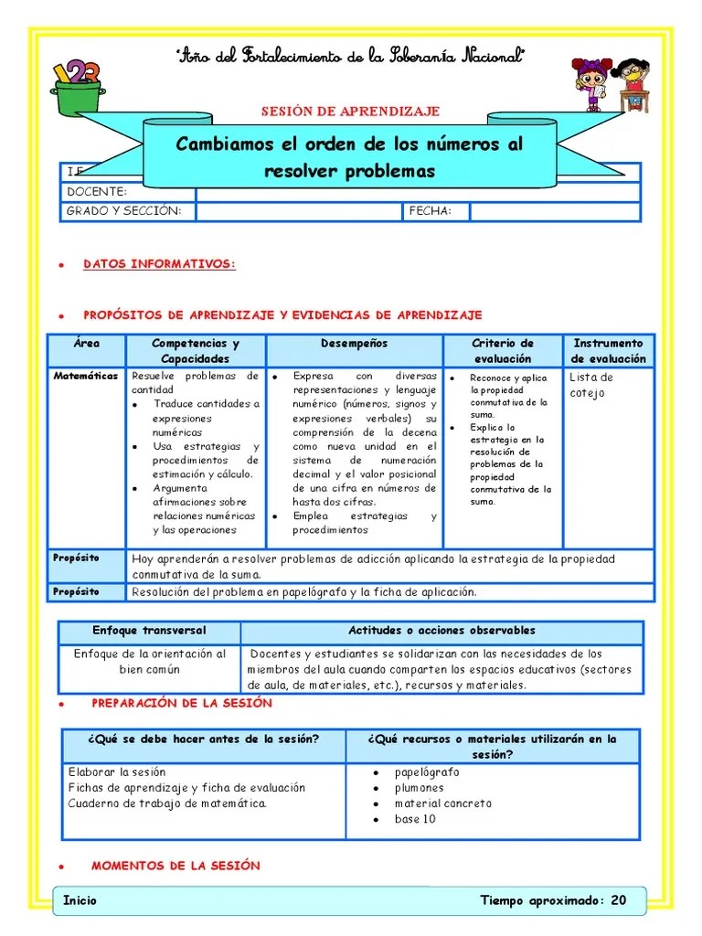 Sesion Cambiamos El Orden De Los Números | PDF | Evaluación | Aprendizaje