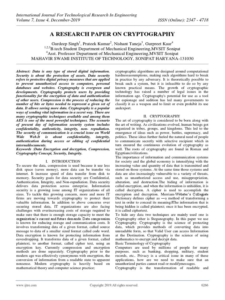 Paper Of Cryptography | PDF | Encryption | Key (Cryptography)