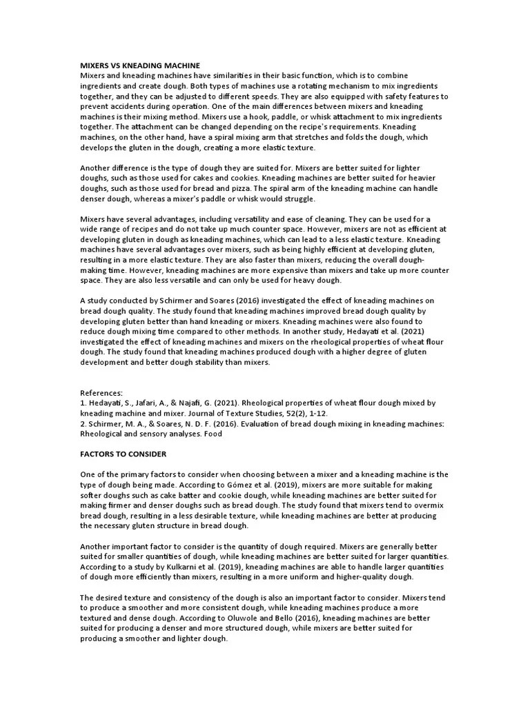 Mixers VS Kneading Machine | PDF | Dough | Breads