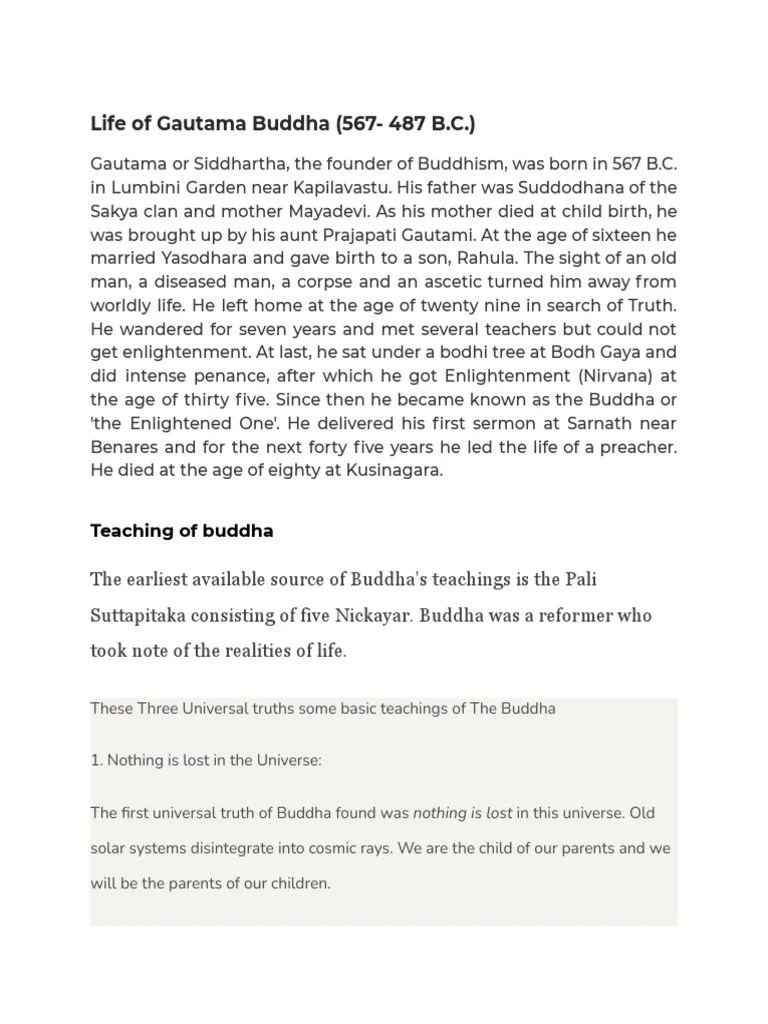 Life And Teaching Of Buddha | PDF | Noble Eightfold Path | Religious ...