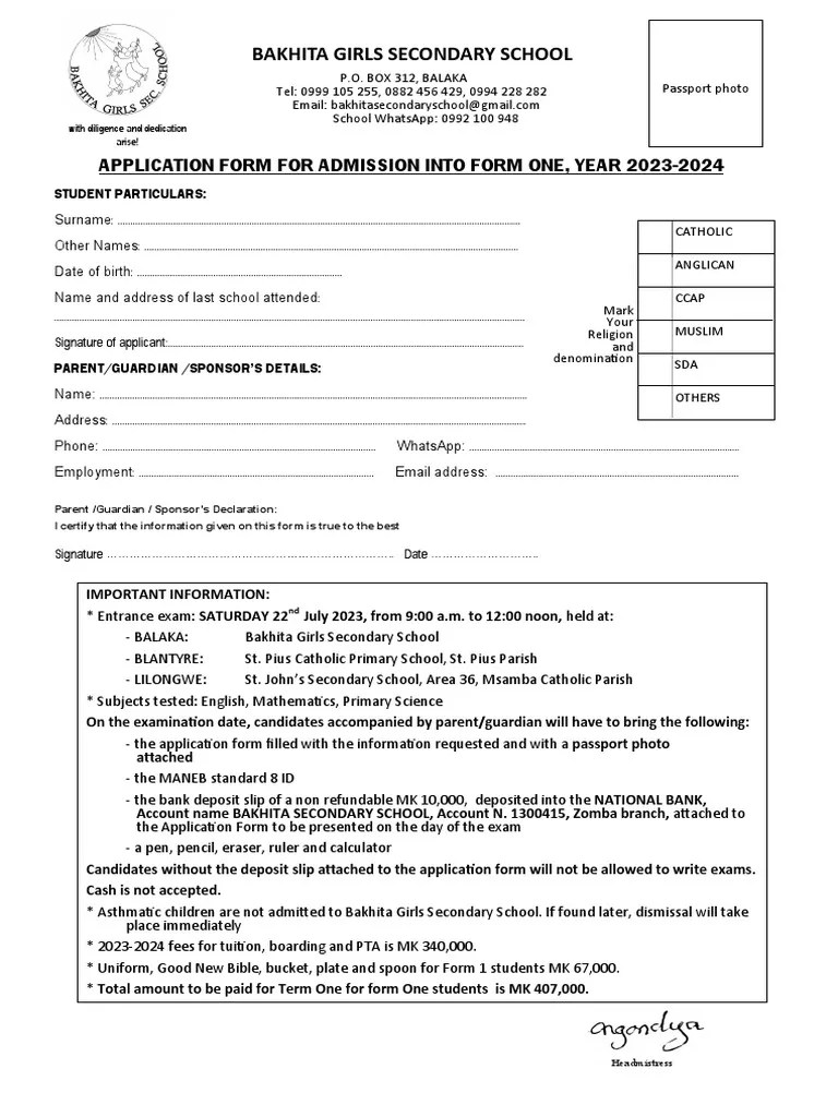 Entrance Form 2023 24 | PDF