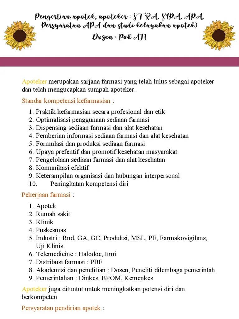 Pengertian Apotek, Apoteker STRA, SIPA, APA, Persyaratan APA Dan Studi ...