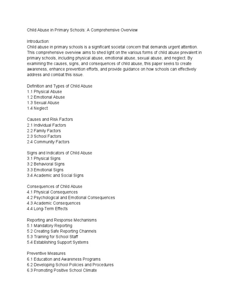 Child Abuse In Primary Schools - A Comprehensive Overview | PDF | Child ...