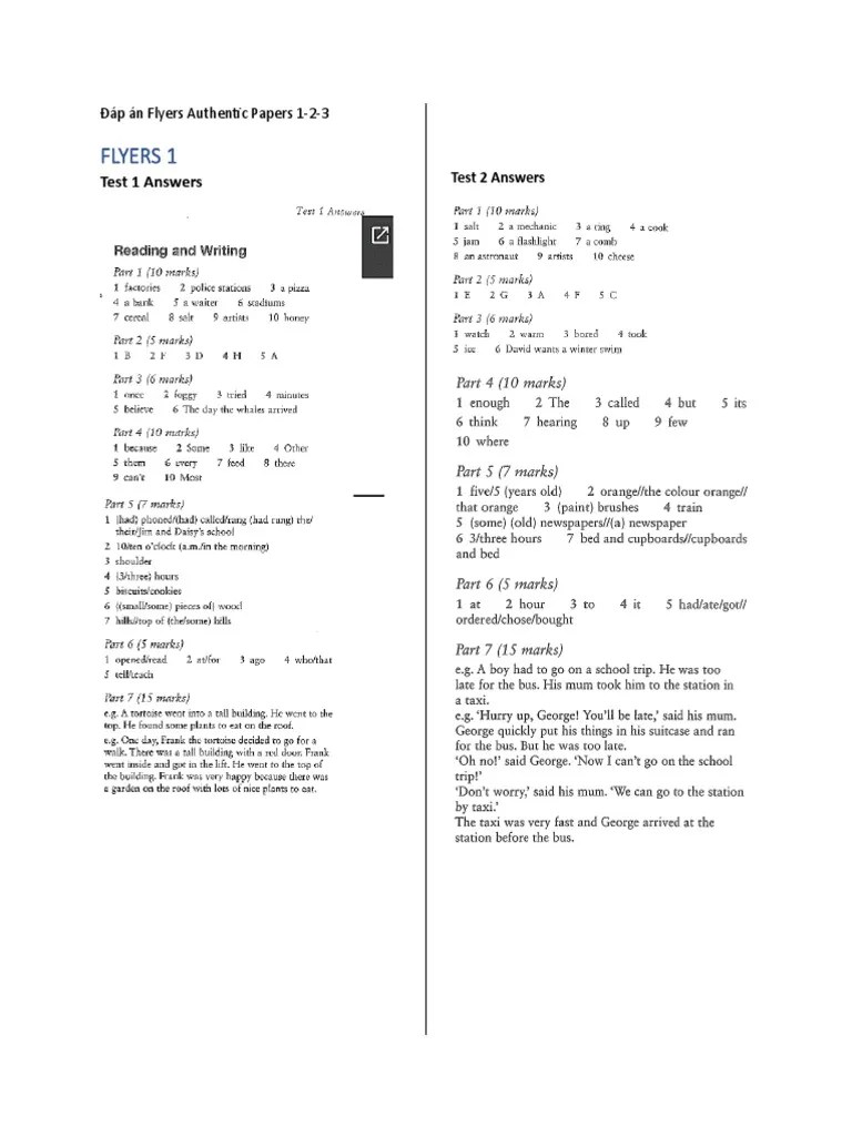 Flyers Authentic Papers Answer Key Pdf