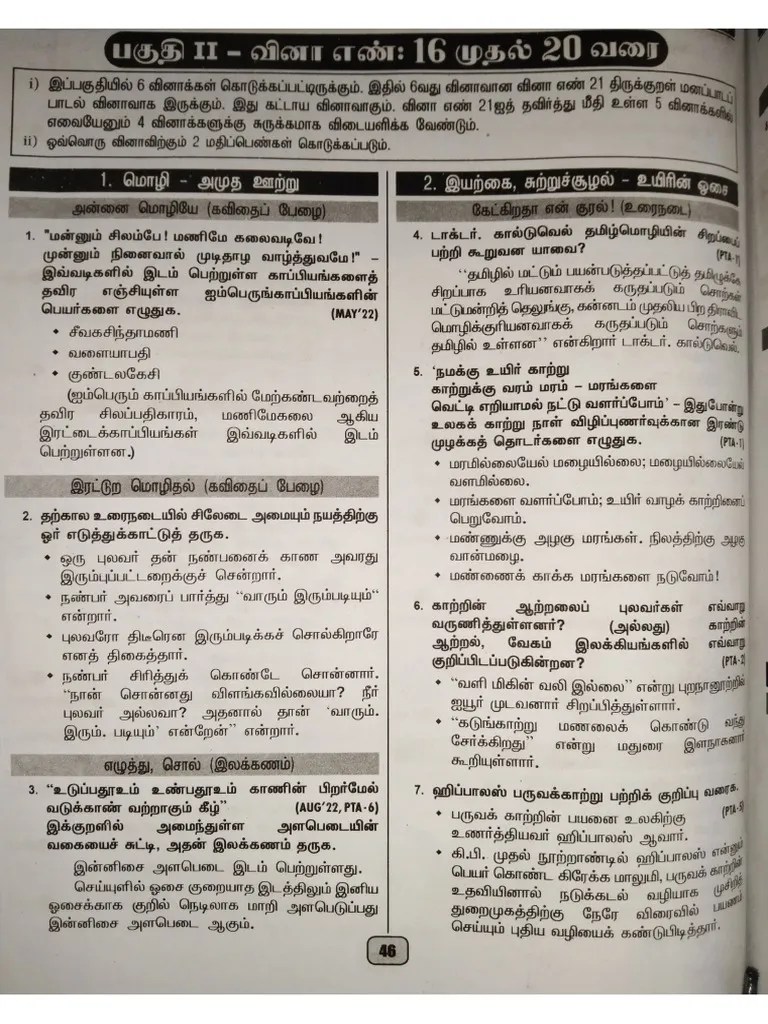 10th TAMIL ADDITIONAL And IMPORTANT QUESTIONS | PDF