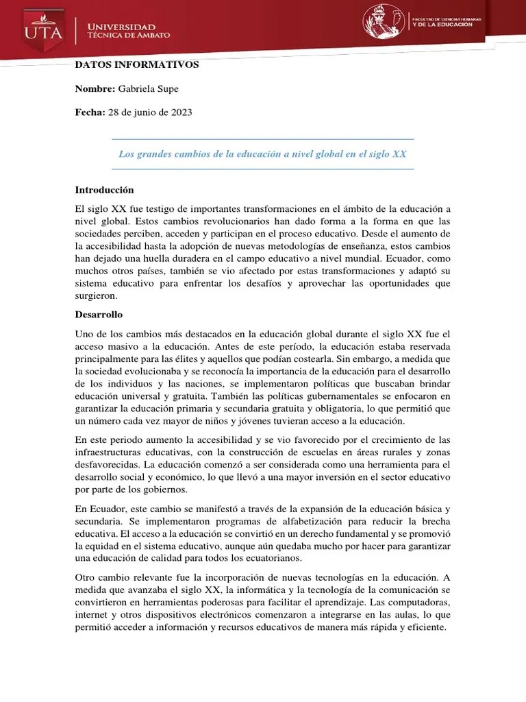 Ensayo De La Educacion Siglo XX | PDF