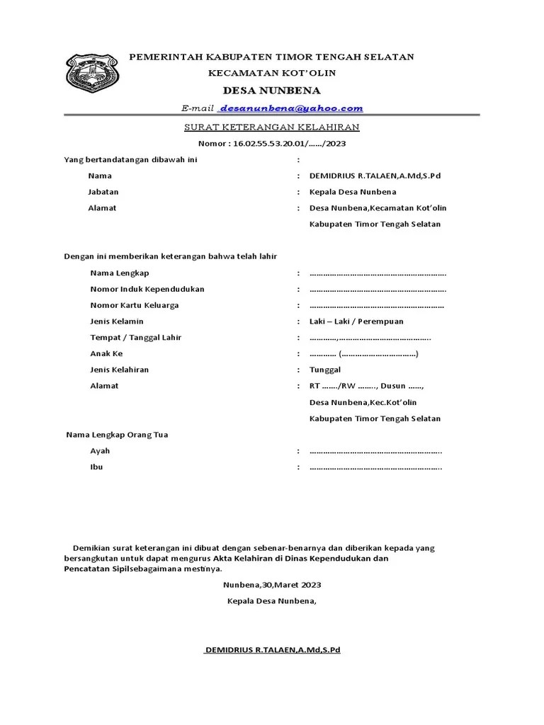 Surat Keterangan Kelahiran | PDF