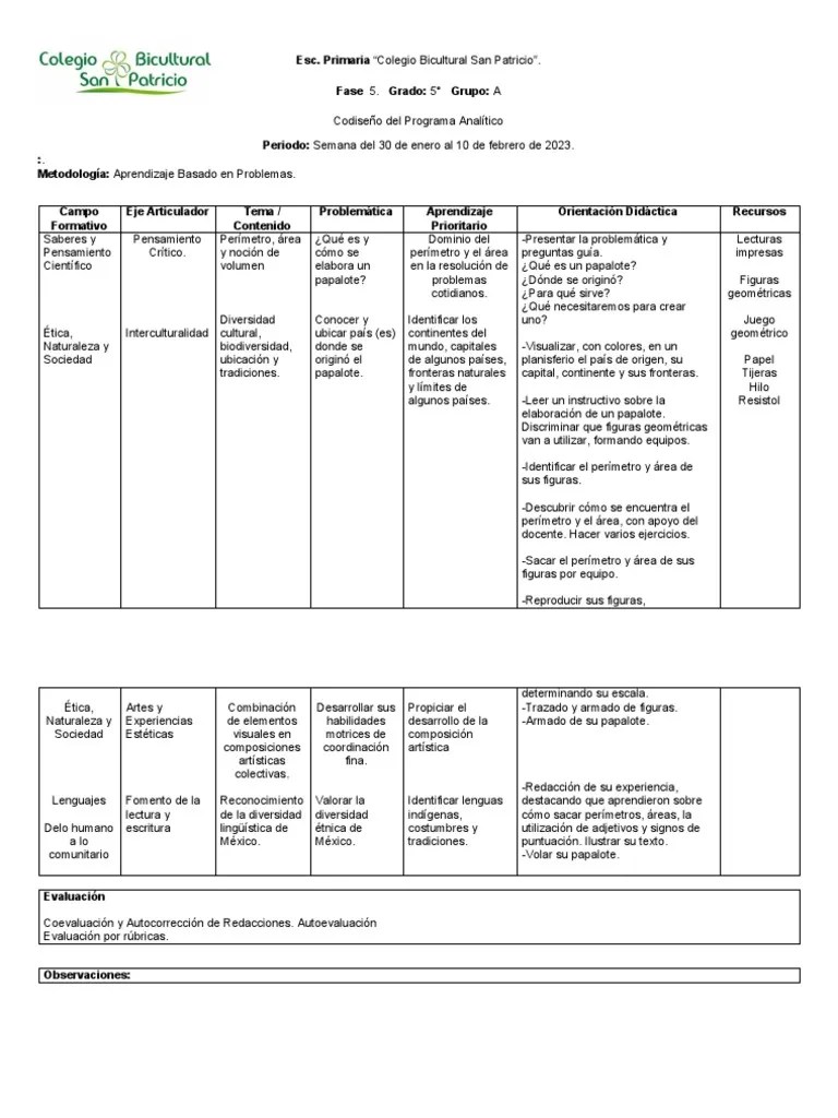 Codiseño Del Programa Analítico | PDF | Evaluación | México