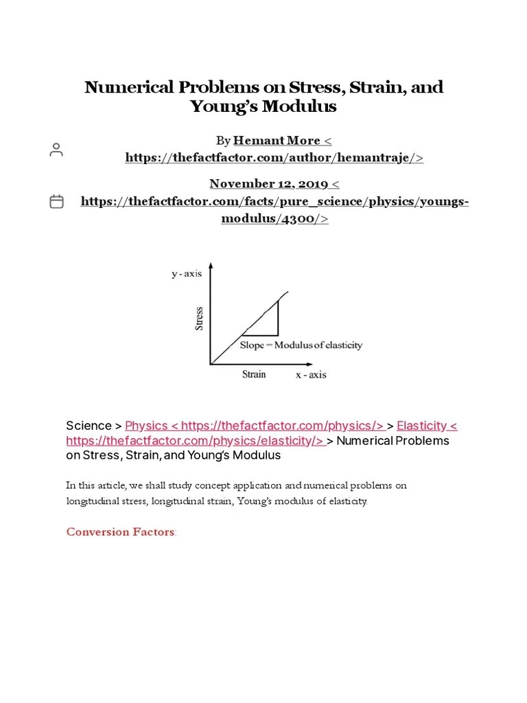 Young's Modulus Of Elasticity, Stress, Strain - Numerical Problems ...