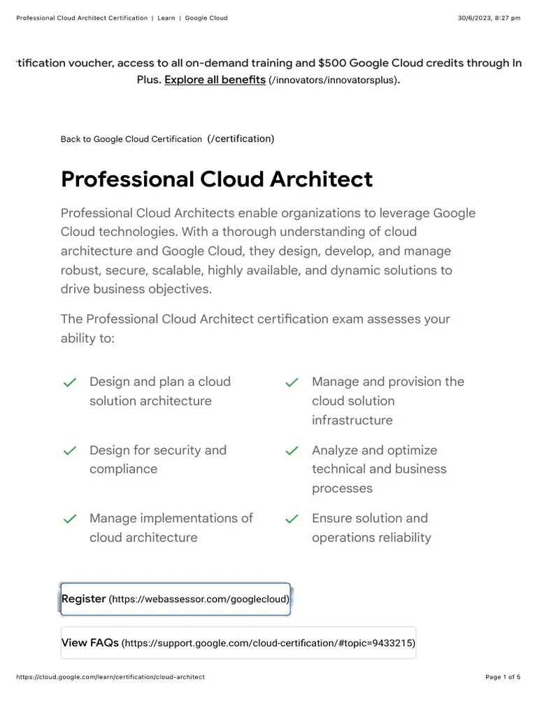 Professional Cloud Architect Certification - Learn - Google Cloud | PDF ...