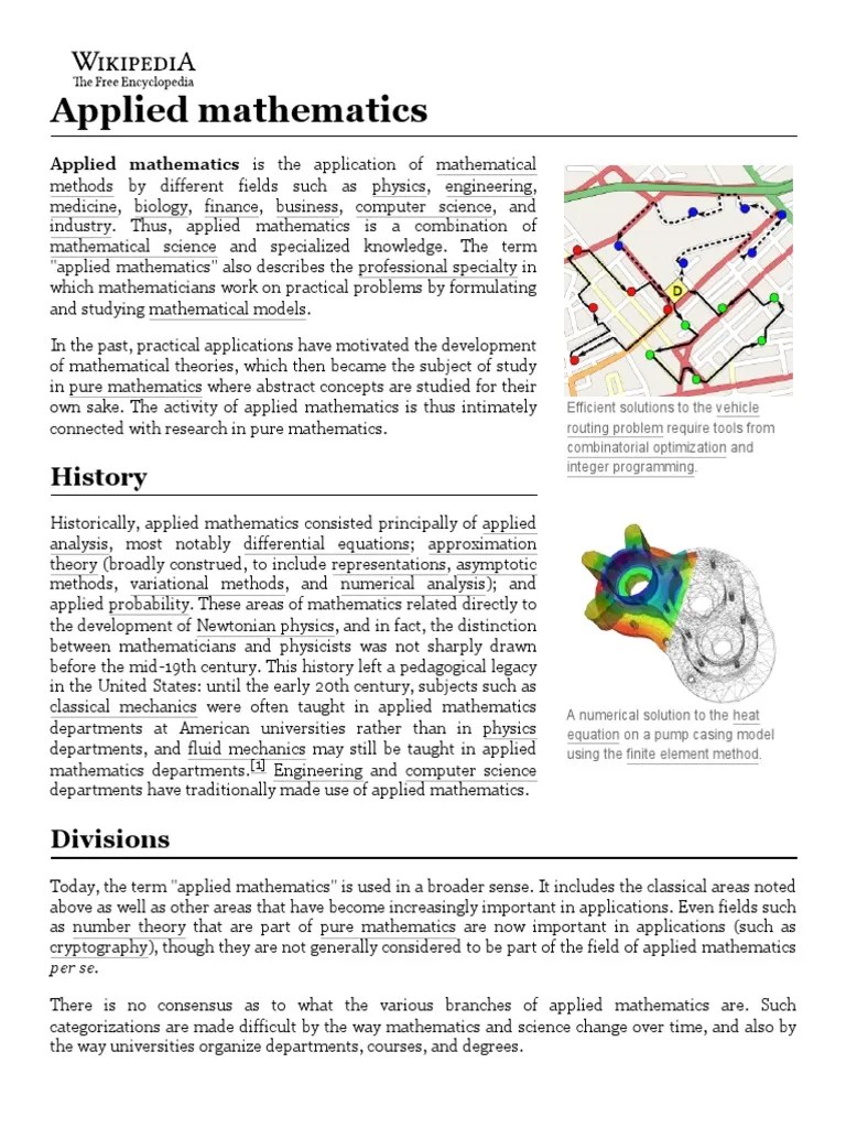 Applied Mathematics - Wikipedia | PDF | Applied Mathematics | Mathematics