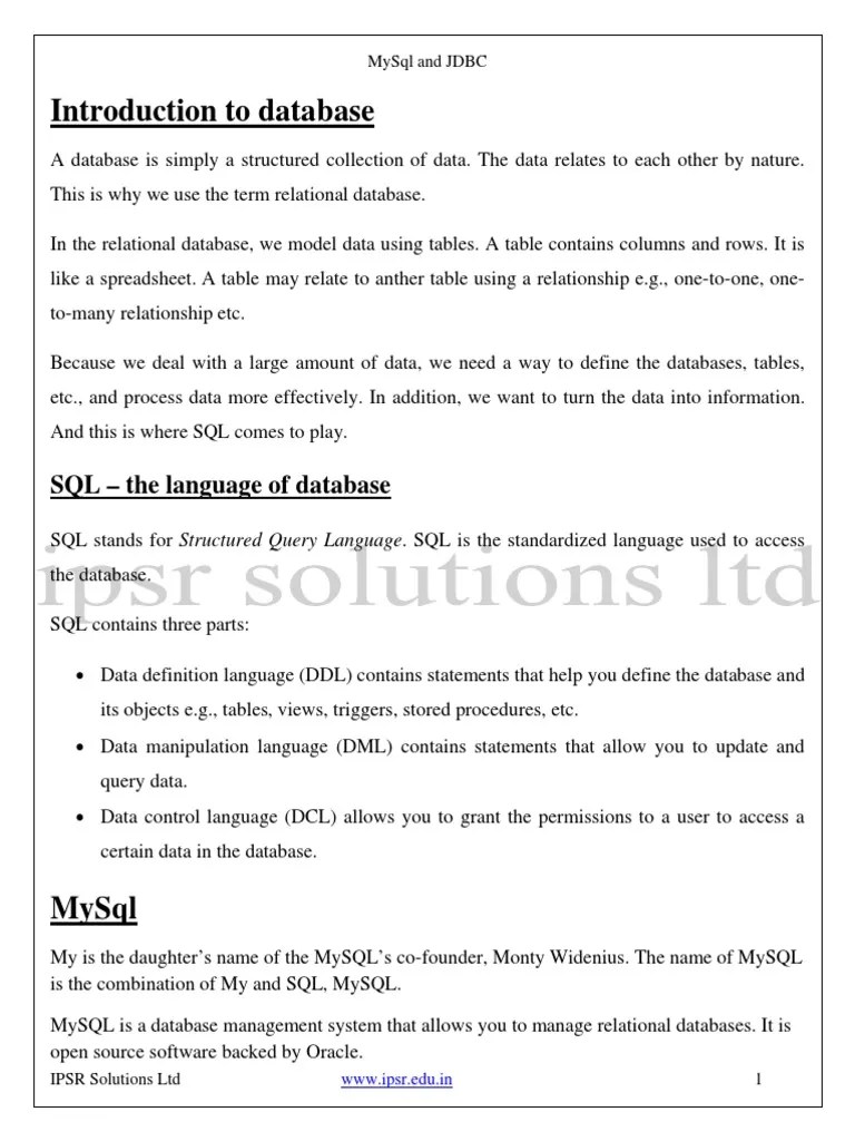 11 MySql JDBC | PDF | Databases | Relational Database